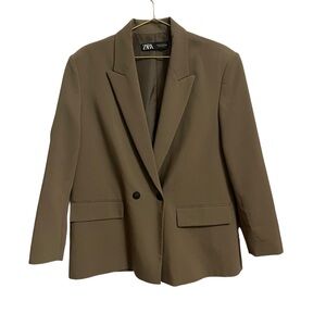 Zara Khaki Single Button Blazer Size Large